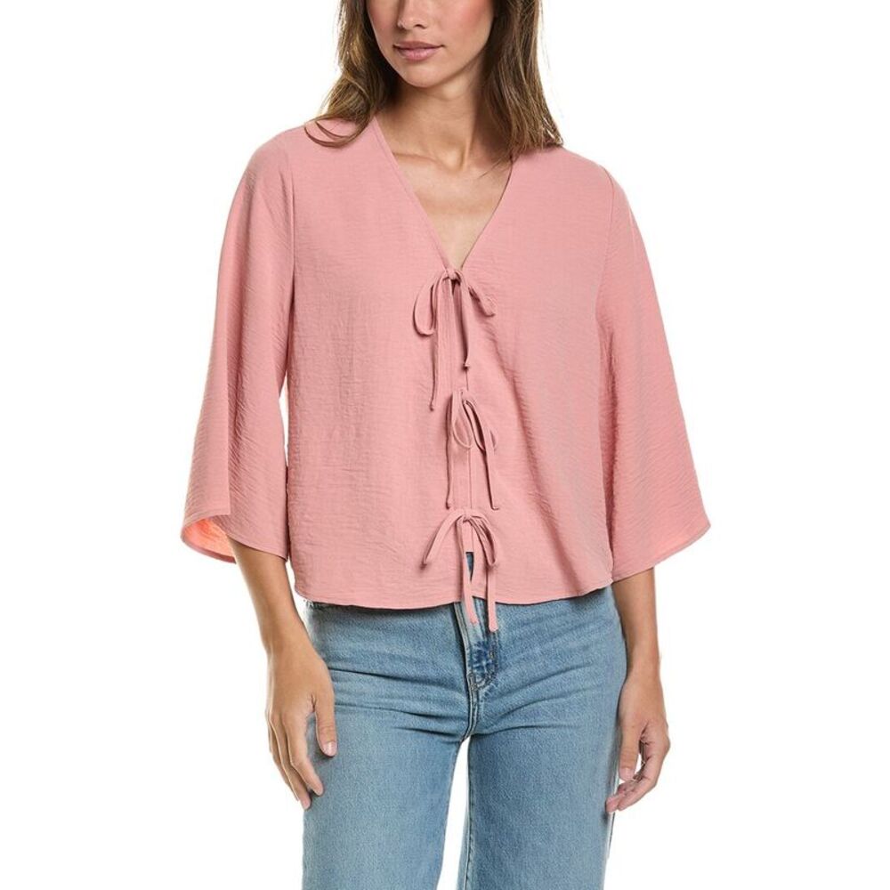 Adrianna Papell Womens V-Neck Open Front Airflow Woven Top, Orange